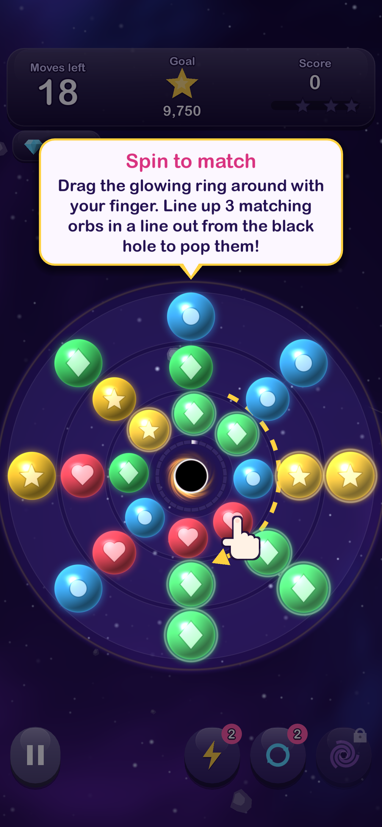 A Beam special orb fires a beam across the whole board